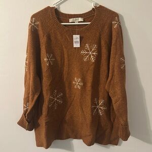 NWT Chicos Brown Snowflake Sweater Size M